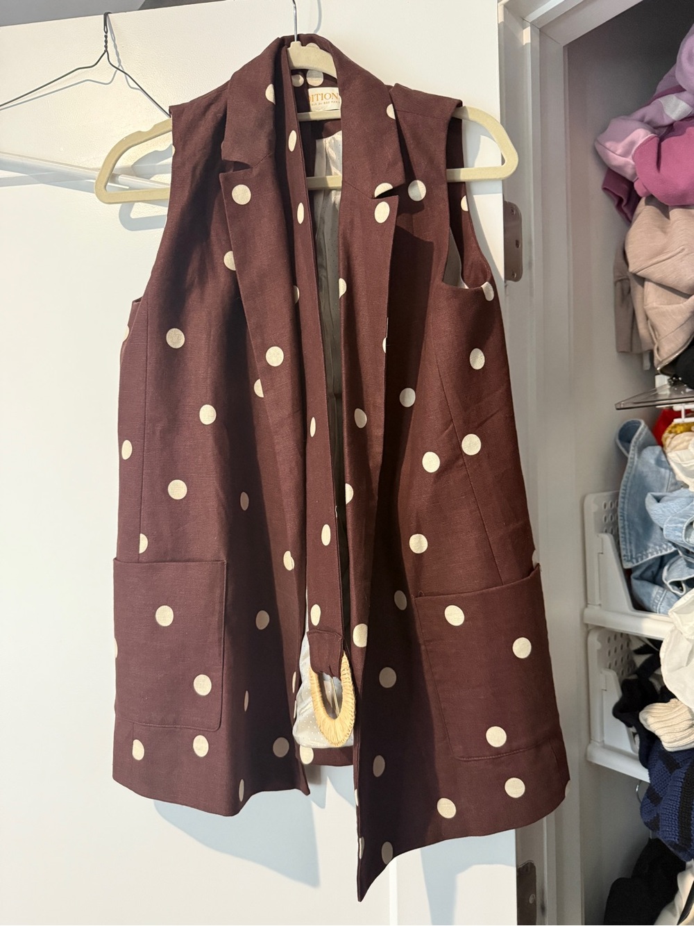 Sezane Brown Polka Dot Sleeveless Vest
